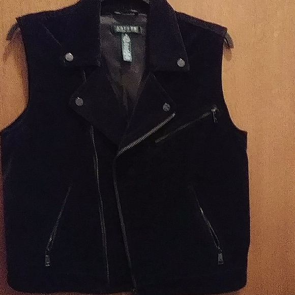 LAUREN RALPH LAUREN BLACK VELVET BIKE STYLE VEST - Picture 1 of 4